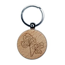 Cilantro Herb Plant Engraved Wood Round Keychain Tag Charm