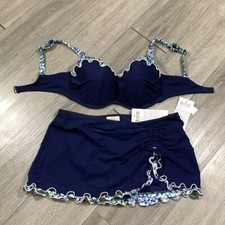 Profile by Gottex Navy Blue Ruffle NWT Two Piece Swimsuit size 6 bottom 32D Top