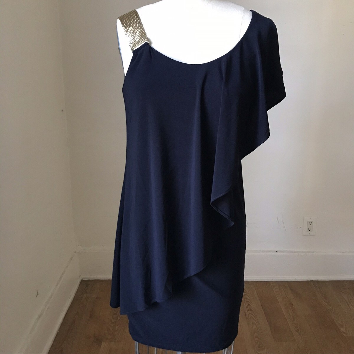 betsy and adam navy and gold dress NWT $119 & Chain Drape Jersey 2P, Navy/Gold cocktail dress silver sequin dress