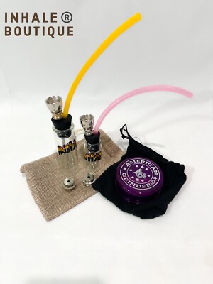 Set Of Two Smoking Water Pipes (S & L  - Minnow Jars) With 3PC Acrylic Grinder