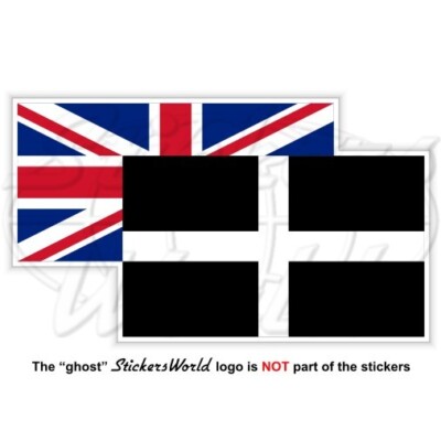 Lot De 2 Autocollants Cornwall – Union Jack Et Drapeau Britannique – 120 Mm – Vinyle Brillant