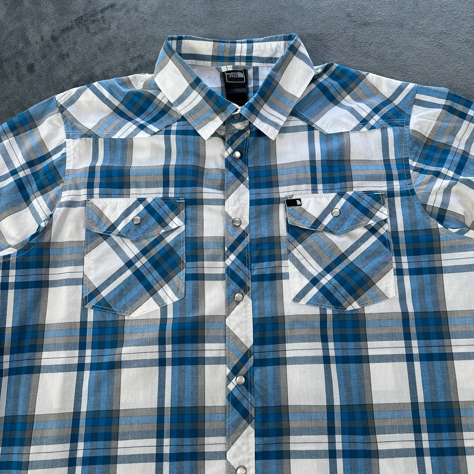 Camisa North Face Para Hombres Extra Grande Azul A Cuadros Perla A Presión Western Rodeo Ranchwear Foto 4 de 4