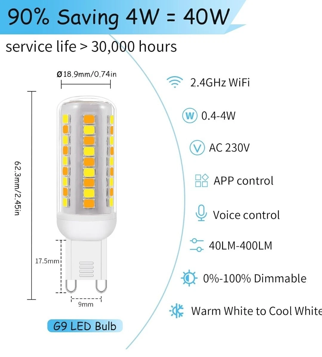 Ampoules LED G9 Smart Wi-Fi,compatibles avec Alexa/Google