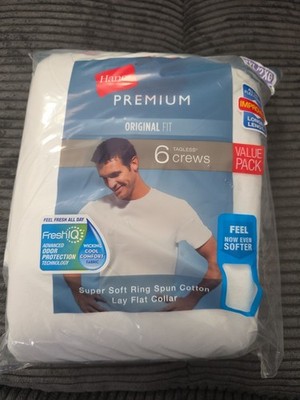 Hanes Premium Mens Original Fit White Short Sleeve Crew TShirt 6pk 2xl Tagless