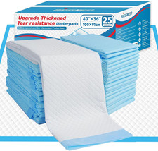 Disposable Bed Pads 36x40 Inches Heavy Duty Leak-Proof Tear-Resistant 25 Count
