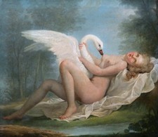 Quadro Francese Cornice Leda Cigno JACQUES ANTOINE VALLIN Olio Tela Settecento
