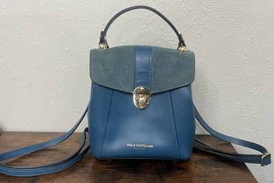 Viola Castellani Blue Leather Suede Mini Backpack Convertible
