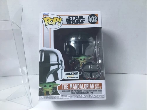 Funko Pop MANDALORIAN WITH GROGU (402) AMAZON EXCL CHROME--STAR WARS-DISNEY+
