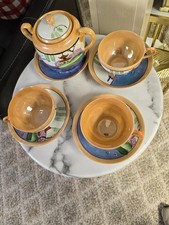 Luster ware Set Creamer Sugar Bowl three Tea Cups 9 Piece Hand Painted Japan