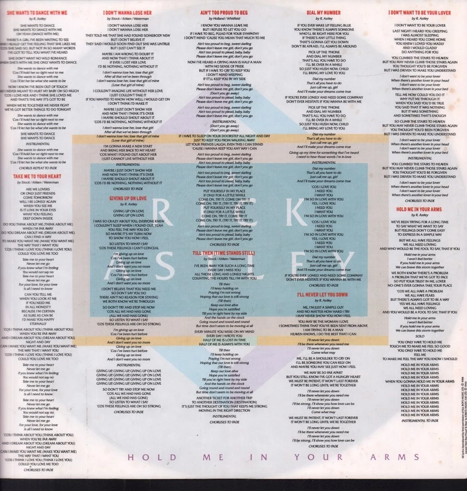 Rick Astley Hold Me In Your Arms LP vinyl Germany Rca 1988 with inner sleeve - Bild 3 von 4
