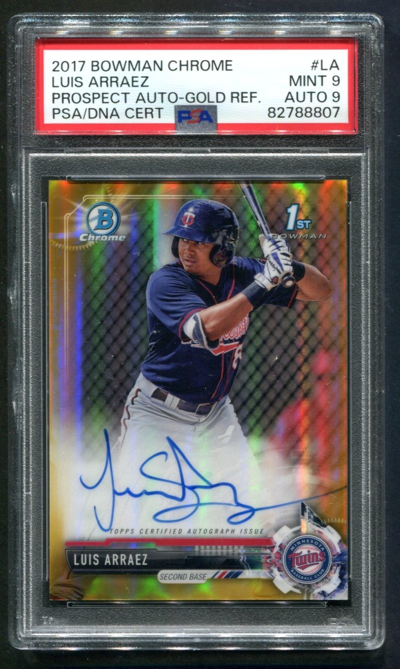 2017 Bowman Chrome Luis Arraez 1ST Gold Refractor AUTO 9/50 PSA 9 MINT AUTO 9