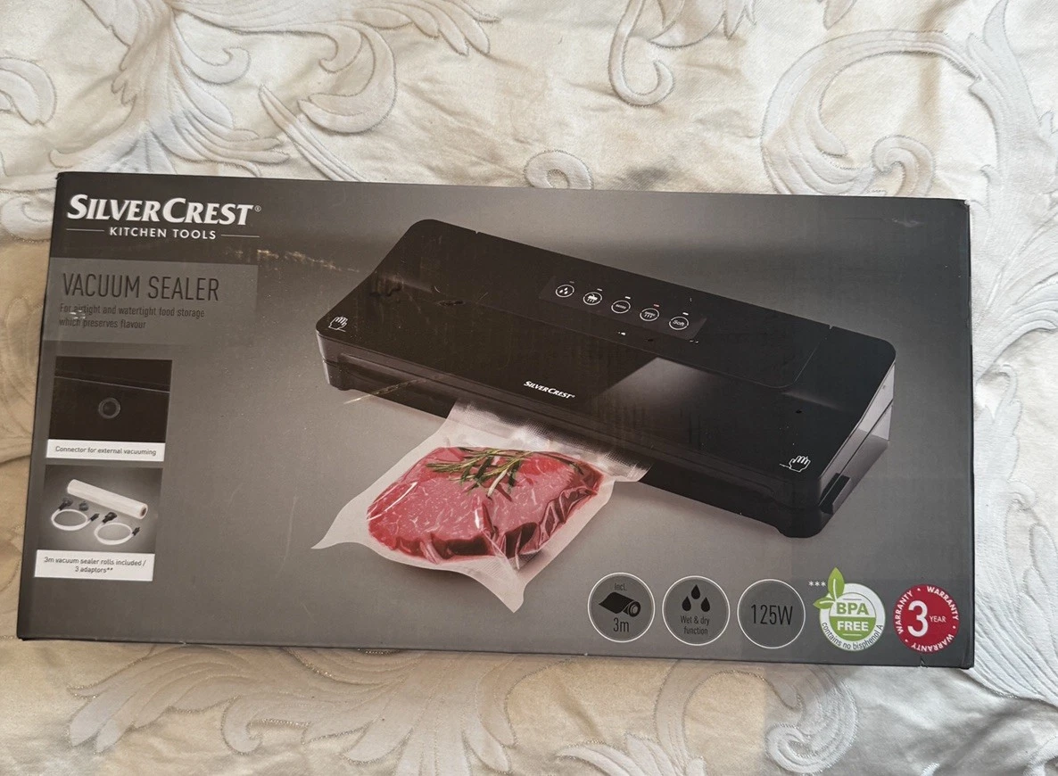 SilverCrest Vacuum Sealer + 3m Bag + Adaptors For Wet And Dry Seals Black