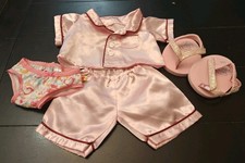 Vintage Build A Bear Workshop Pink Satin Silky Pajamas Underwear Flip flops lot
