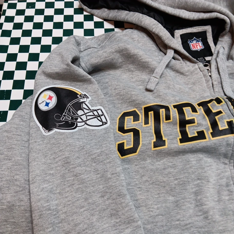 Pittsburgh Steelers Full Zip Gray Hoodie Lined NFL Football Size XL - Image 2 of 4