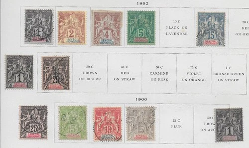 12 Senegal Stamps from Quality Old Antique Album 1892-1900