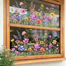 2 Sheets Wildflower Static Window Clings Colorful Spring Summer Floral Window...