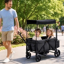 Wagon Stroller for 2 Kids, with Removable Canopy Adjustable Handlebar  Storage