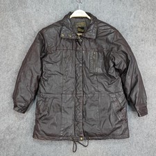 Vintage Eddie Bauer Jacket Womens Medium Brown Leather Goose Down Coat Long 90s