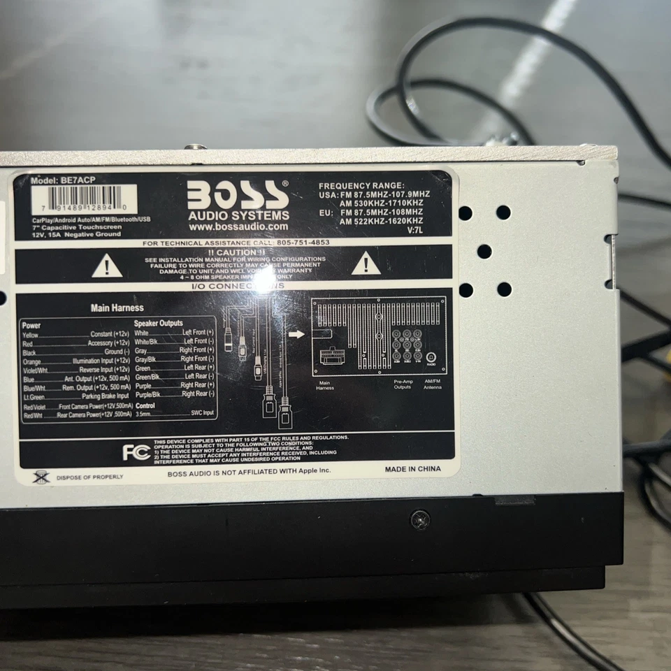 BOSS BE7ACP Apple CarPlay Android Auto Double Din Bluetooth Receiver -For Parts - Image 4 of 4
