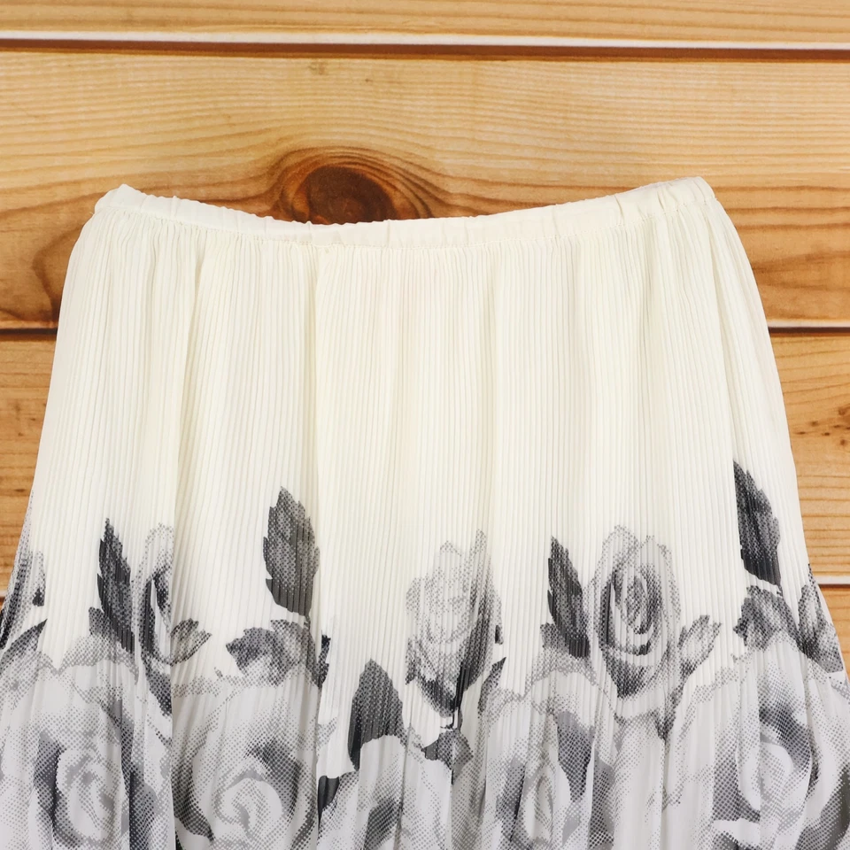 ELLE Accordion Skirt Womens Size S Ivory Floral 100% Poly Elastic Waist Lined - Image 4 of 4