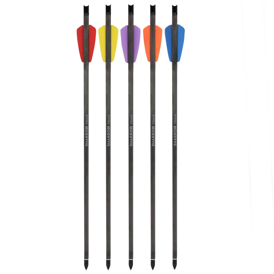 15" Pure Carbon Arrows Crossbow Bolts 2" Vanes Screw In Point Bow Hunting Target - Image 2 of 4