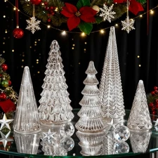Set of 5 Illuminated Mercury Glass Trees,Mercury Glass Christmas Trees with Led