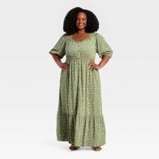 Women's Elbow Sleeve Button-Front Lace Trim Maxi Dress - Ava Viv