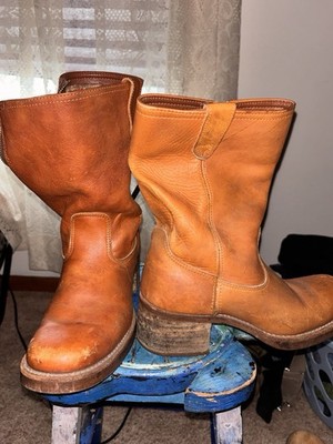 Vintage Texas steer Engineer Boots Red Leather With Zipper ***Size 9D***