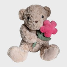 WITH LOVE SAINSBURY'S Cute 12" Tall Teddy Bear Soft Plush Toy Pink Flower Detail