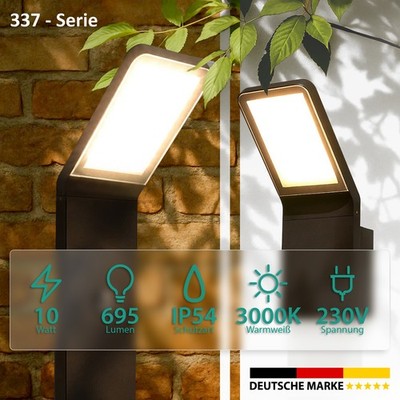 LED Außenleuchte Standleuchte Bewegungsmelder IP54 schwarz 10W 230V warmweiß 337
