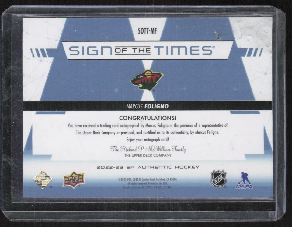 Marcus Foligno 2022-23 SP Authentic Sign of the Times Auto #SOTT-MF - Image 2 of 2