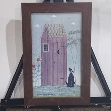 Warren Kimble Outhouse Black Dog ART Print Country Primitive Folk Art VTG 11.5"