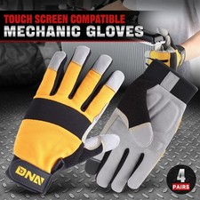  4 Pair Multi-Purpose Construction Gardening Utility Mechanic Work Gloves Yellow