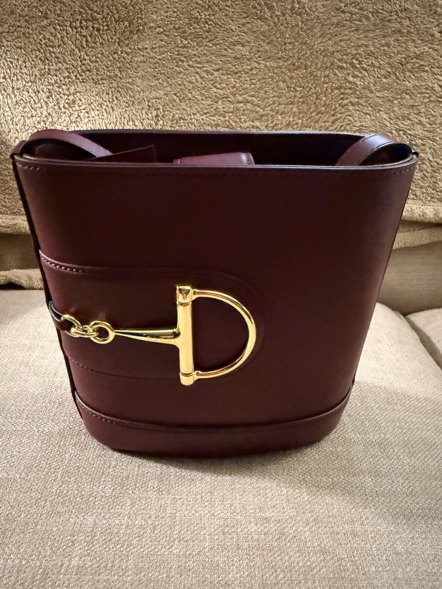 Womens Gucci Leather Burgundy Horsebit 2025 Bucket Bag New with