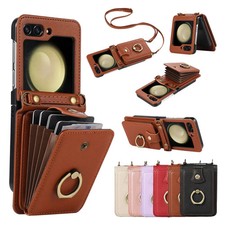 Case Compatible With Samsung Galaxy Z Flip 6 5 4 3 Leather Imitation RFID Wa...
