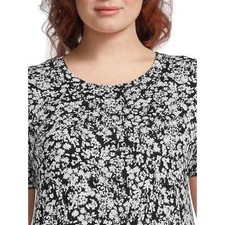 TERRA & SKY BLACK WHITE FLORAL SCOOP NECK T-SHIRT DRESS SHORT SLEEVE 4X