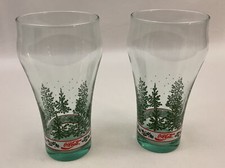 Libby Coca Cola Winter Holiday Pine Tree Water Drinking Glasses Vintage Lot Of 2