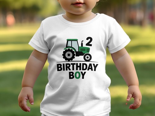 Boys 2nd Birthday T Shirt White T-Shirt Tractor Theme Birthday Boy Shirt Farm - Picture 1 of 5