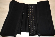 NEOPRENE WOMEN'S WAIST TRIMMER TRAINER CORSET BLACK HOOK/EYE ZIPPER SZ M/L