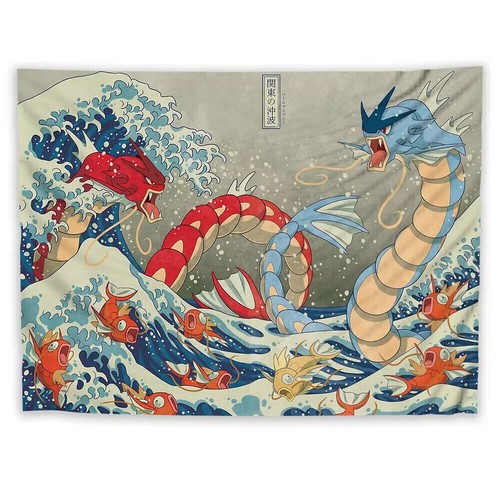 Japanese Gyarados Tapestry Art Wall Hanging Sofa Background Bed Decor Cloth - Picture 3 of 5