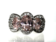 925 STERLING SILVER PINK AND COLORLESS GEMS RING SIZE 8