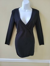 Womens Tobi Black Long Sleeve Bodycon Dress, Cross Front, Size Small