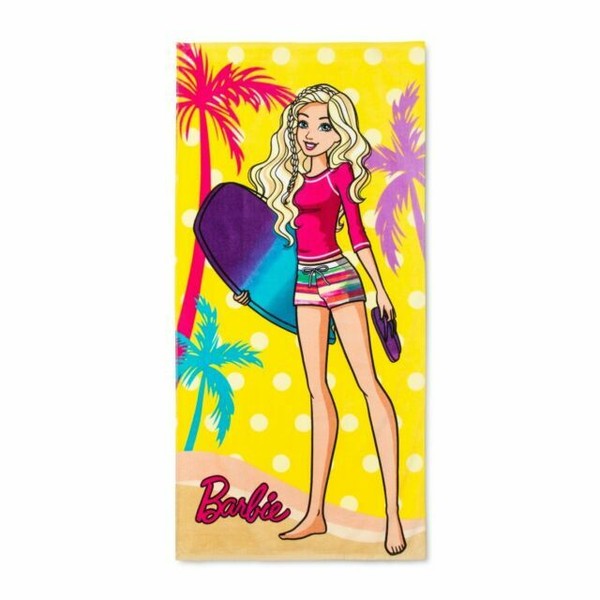 barbie-28-in-x-58-in-beach-towel-yellow-pink-mattel-for-sale-online
