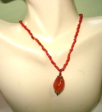 Orange Red Glass Seed Bead Orange Stone Choker Necklace  ZAD  16"