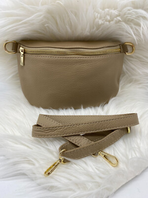 MEDIUM Plus Crossbody Bag Leder Bauchtasche Taupe Gold #2023030