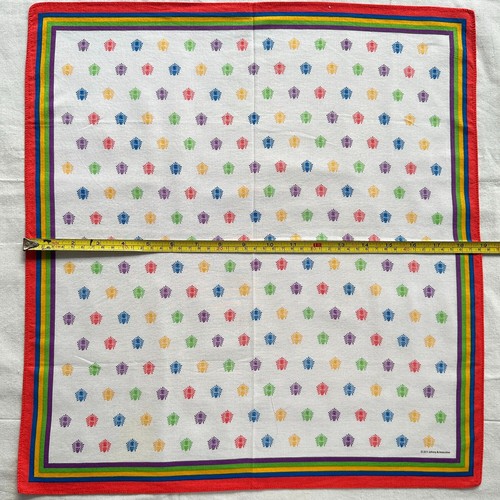 Vtg Handkerchief Cotton Pattern Monogram & Polka Dot Rainbow Pocket Square 19" - Picture 3 of 3