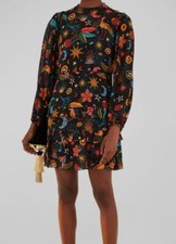 $255 Farm Rio Women's Black Floral Sky Crew Mini Dress Size XS