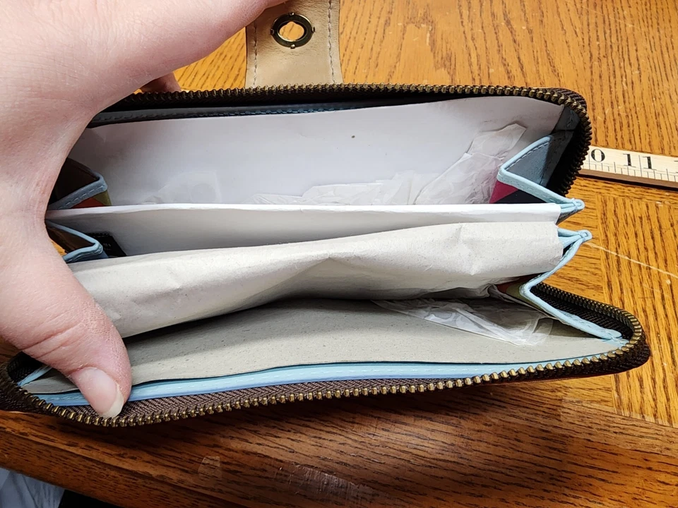 Nueva Cartera Coach Denim/Natural Legacy Signature Acordeón Cremallera Alrededor 41121 Foto 4 de 4