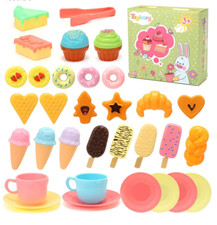 32 pcs Tea Party Set Kids Pretend Play Ice Cream Dessert Donuts Cups Plates Food