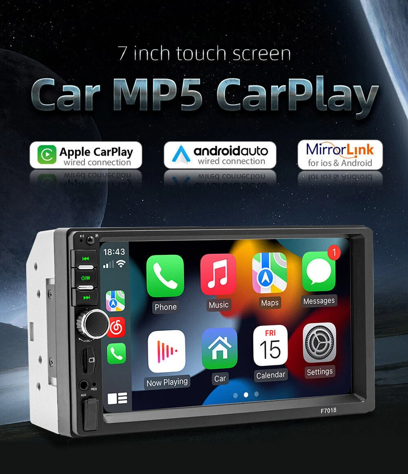 Radio Doble Din Coche Estéreo Pantalla Táctil Bluetooth FM USB Carplay Android Automático Foto 3 de 4